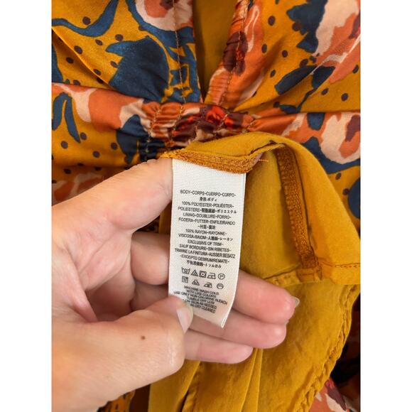 Free People Morning Light Golden Yellow Print Long Sleeve Mini Dress Size 8 - Picture 5 of 6